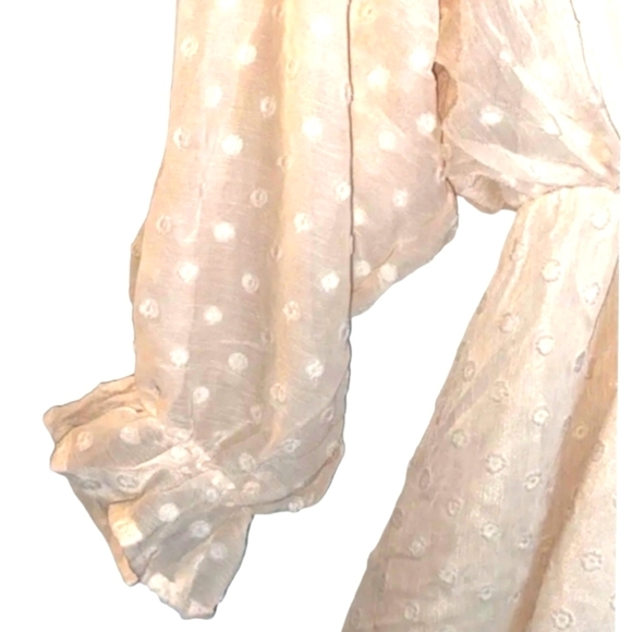 Lumiere UO Swiss Dot Chiffon Dress White on Cream A-line Lined Flowy MED NWT - Picture 4 of 12